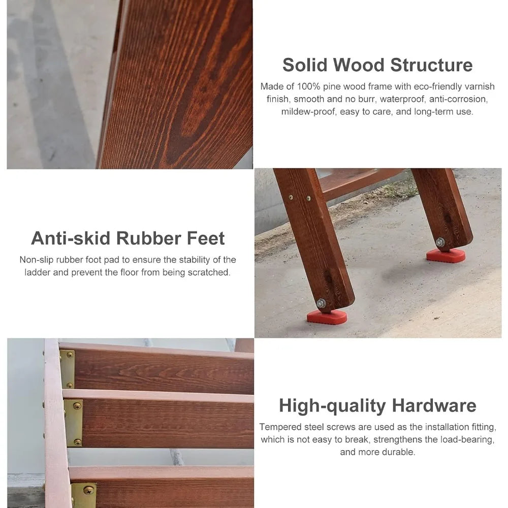 Bunk Bed Ladder 3 Step/4 Step/5 Step Bunk Bed Ladder for Heavy Duty People, Wooden Loft Bed Ladders with Hooks Bracket and Anti-