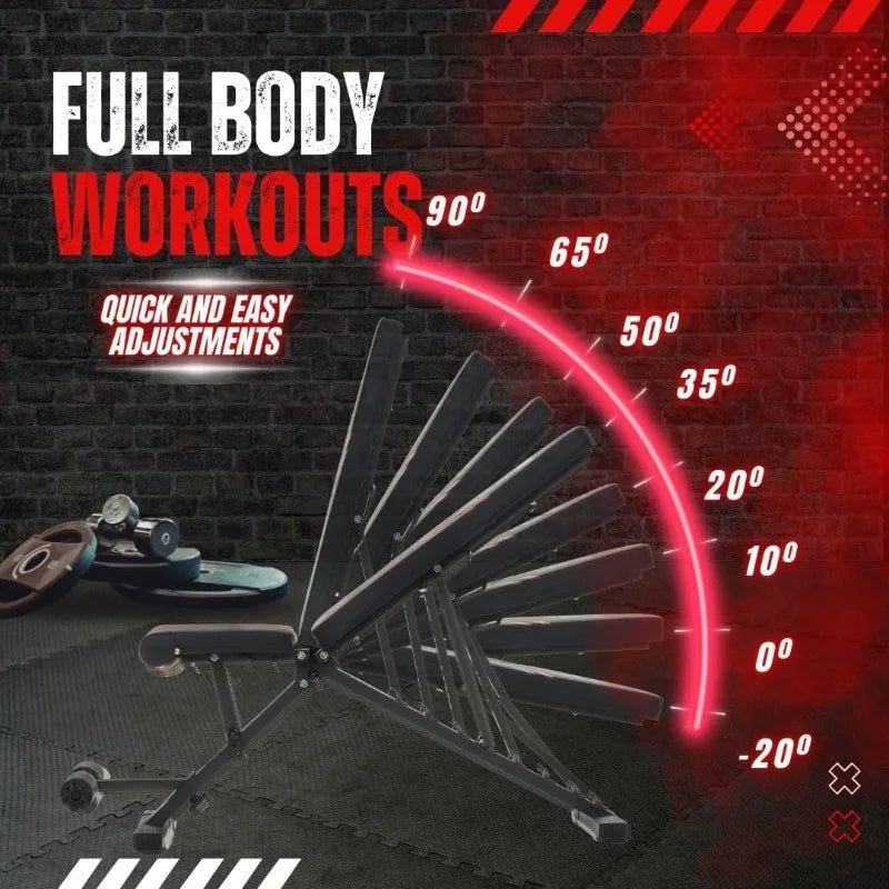 Adjustable Weight Bench - Professional Grade Fitness Equipment for Full Body Workout. Heavy-Duty Steel Construction,
