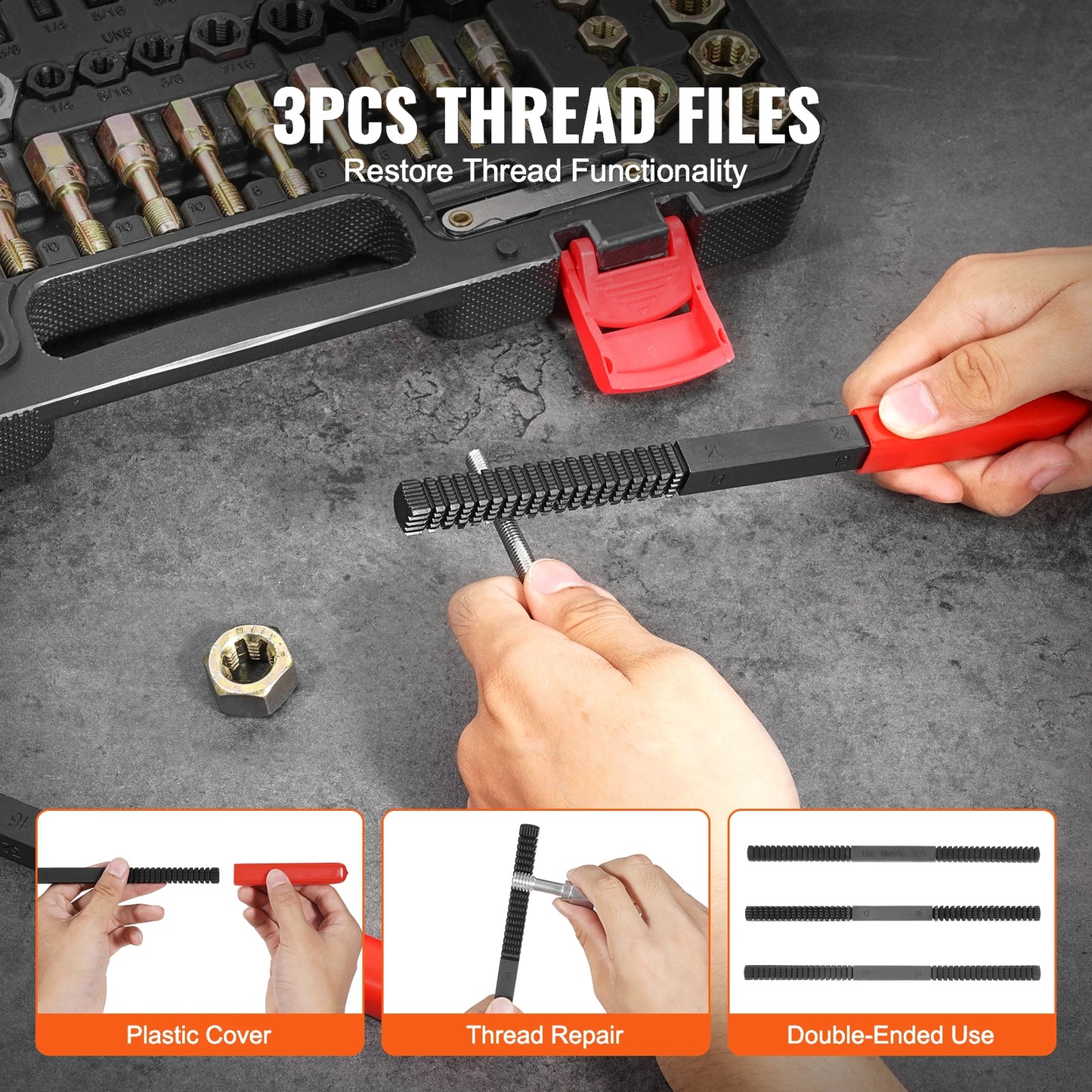 VEVOR Thread Chaser Set UNC UNF Metric Thread Restorer Tool Rethreading Tool Kit Heat Treated Steel for Mechanics DIY Enthusiast