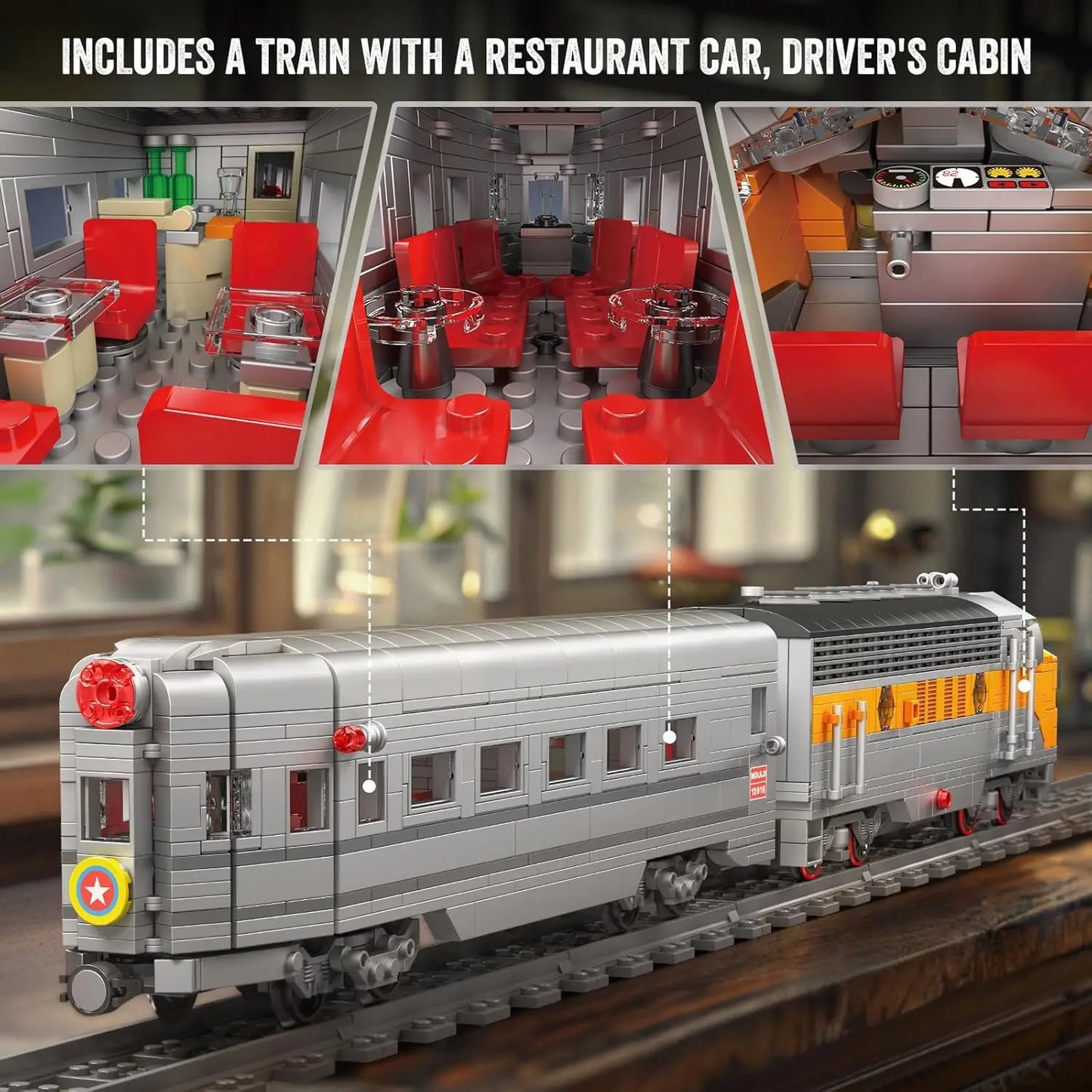 MOULD KING World Train 12018 USA EMD F7 WP Diesel Locomotive Remote Controlled Building Blocks Toy Set Birthday Gift