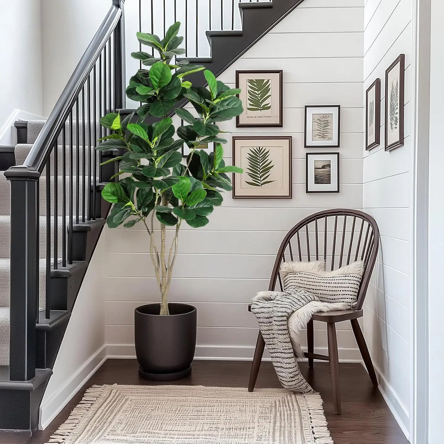Artificial Tree,Faux Fiddle Leaf Fig Tree,6ft Tall Ficus Tree Artificial for Home Decor,Fake Lyrata Fig Plants Tree Home Decor