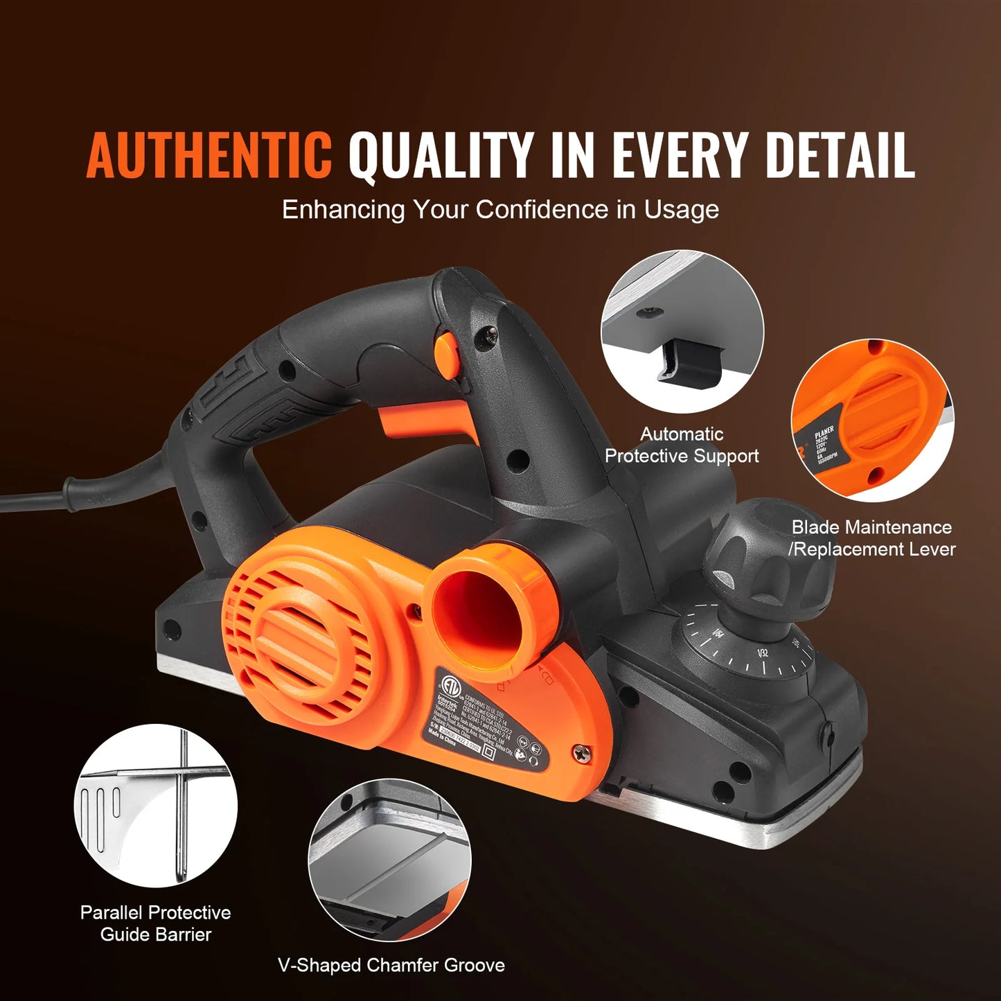 SucceBuy Electric Hand Planer 3-1/4" width 16500 RPM High-Speed Powerful Electric Corded Handheld Planers for Woodworking Tool