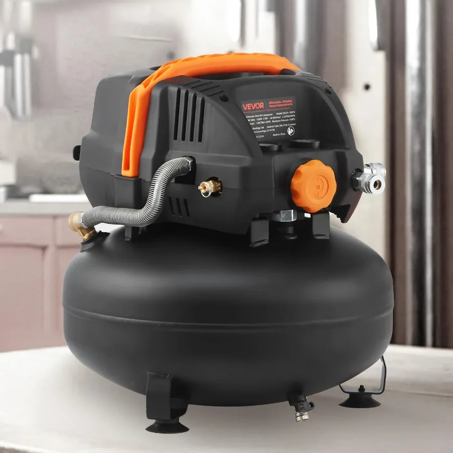 6 Gallon Air Compressor 1.7HP 2.3CFM@90PSI Portable Pancake Air Compressor with 150PSI Max Pressure Ideal for Tire Inflation Sp