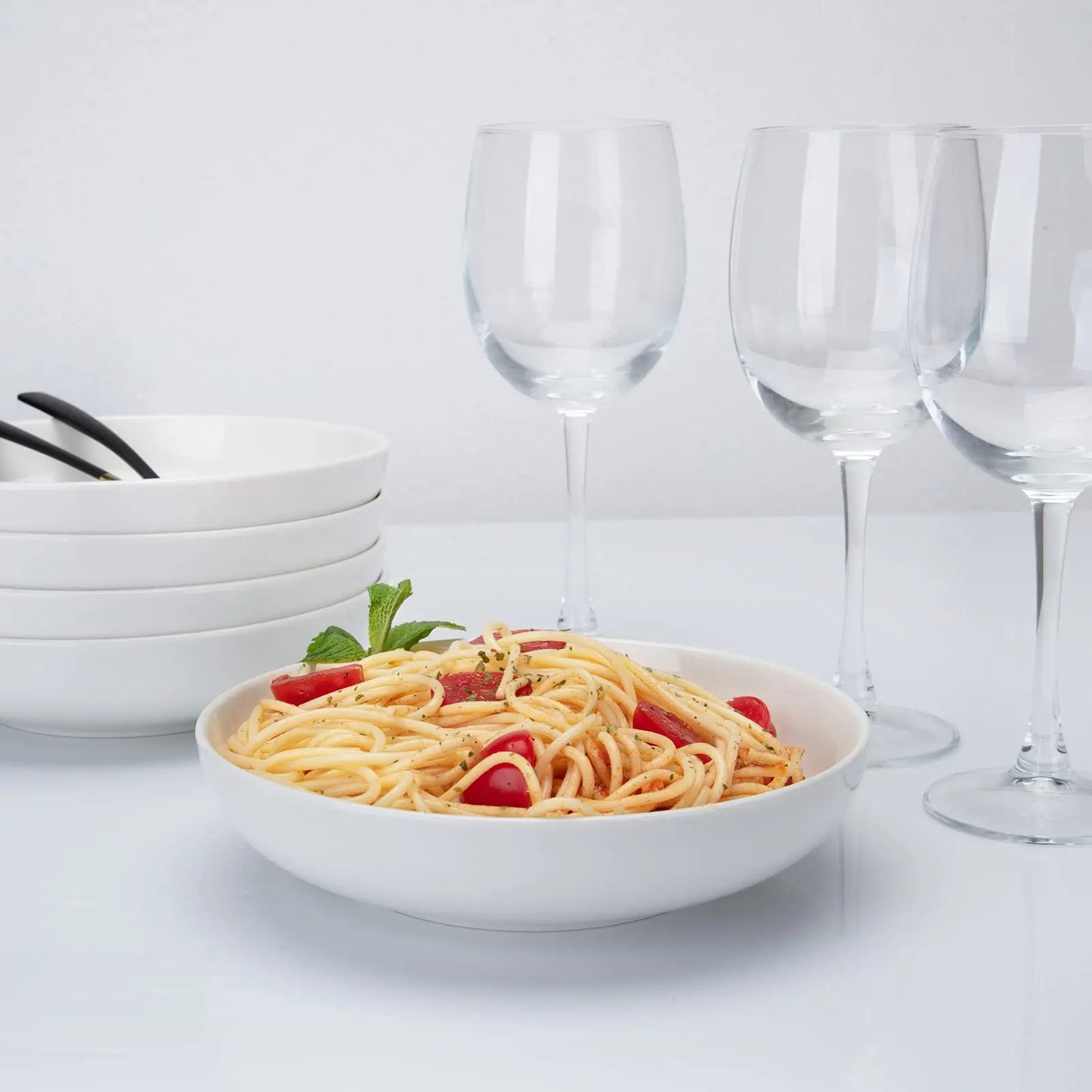 Cibeat 22 Ounce Porcelain Pasta Bowls Set 6 Pack Premium Ceramic Large Capacity Plates for Salad and Soup, Serving Bowl