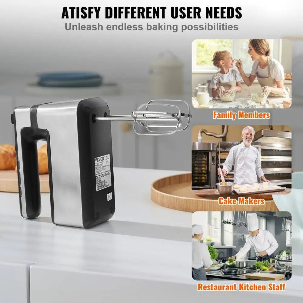 Cordless Electric Hand Mixer 250W Continuously Variable Turbo Boost Beaters & Dough Hooks with Storage Bag Baking Supplies
