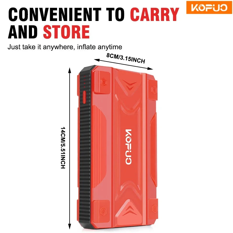 Kopuo Professional Portable Car Emergency Jump Starter, Dual Start for Diesel and Gasoline Engines, Low-Temperature Start, Usb+Type-C Fast Charging/Compass/Three-Mode Sos Rescue Light, Car Power Bank, Driver Safety Gift