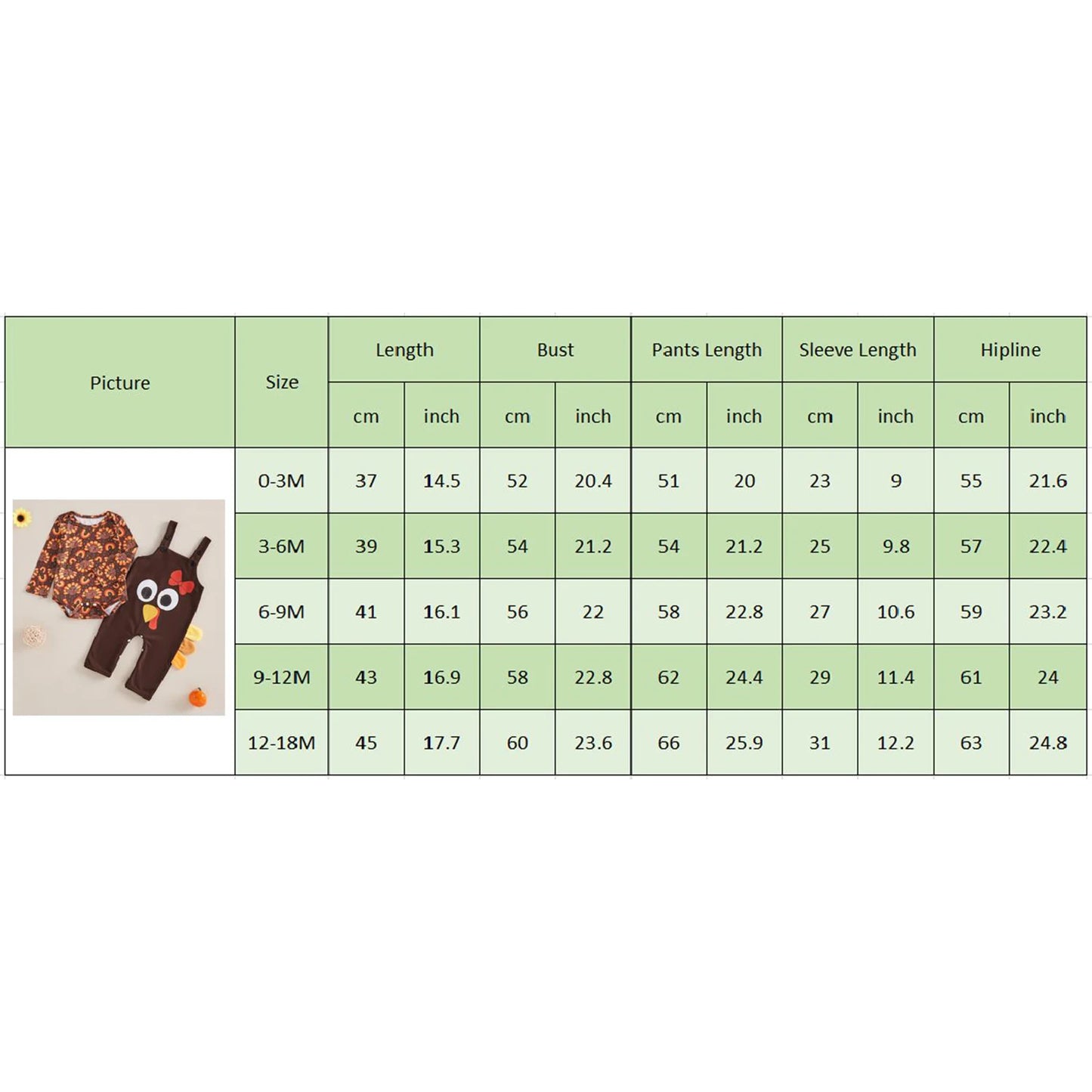 Baby Girl 2Pcs Thanksgiving Outfits Long Sleeve Turkey Print Romper Overalls Set Infant Clothing