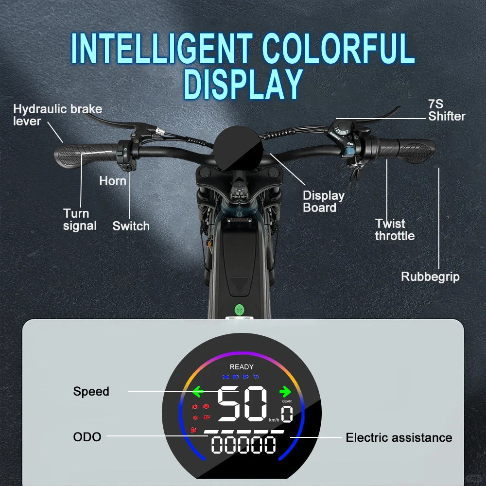 IDOTATA S7 Electric Bike for Adults 48V 60Ah Dual Battery 20 Inch 4.0 Fat Tires Snow Mountain E Bike 1000W Electric Bicycle