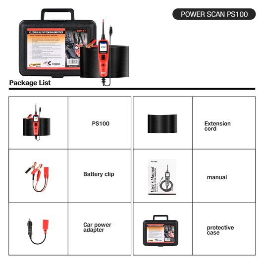 Autel PowerScan PS100 Automotive Circuit Tester, Universal 12V 24V Automotive Power Circuit Probe Kit with 20ft Extension Cable