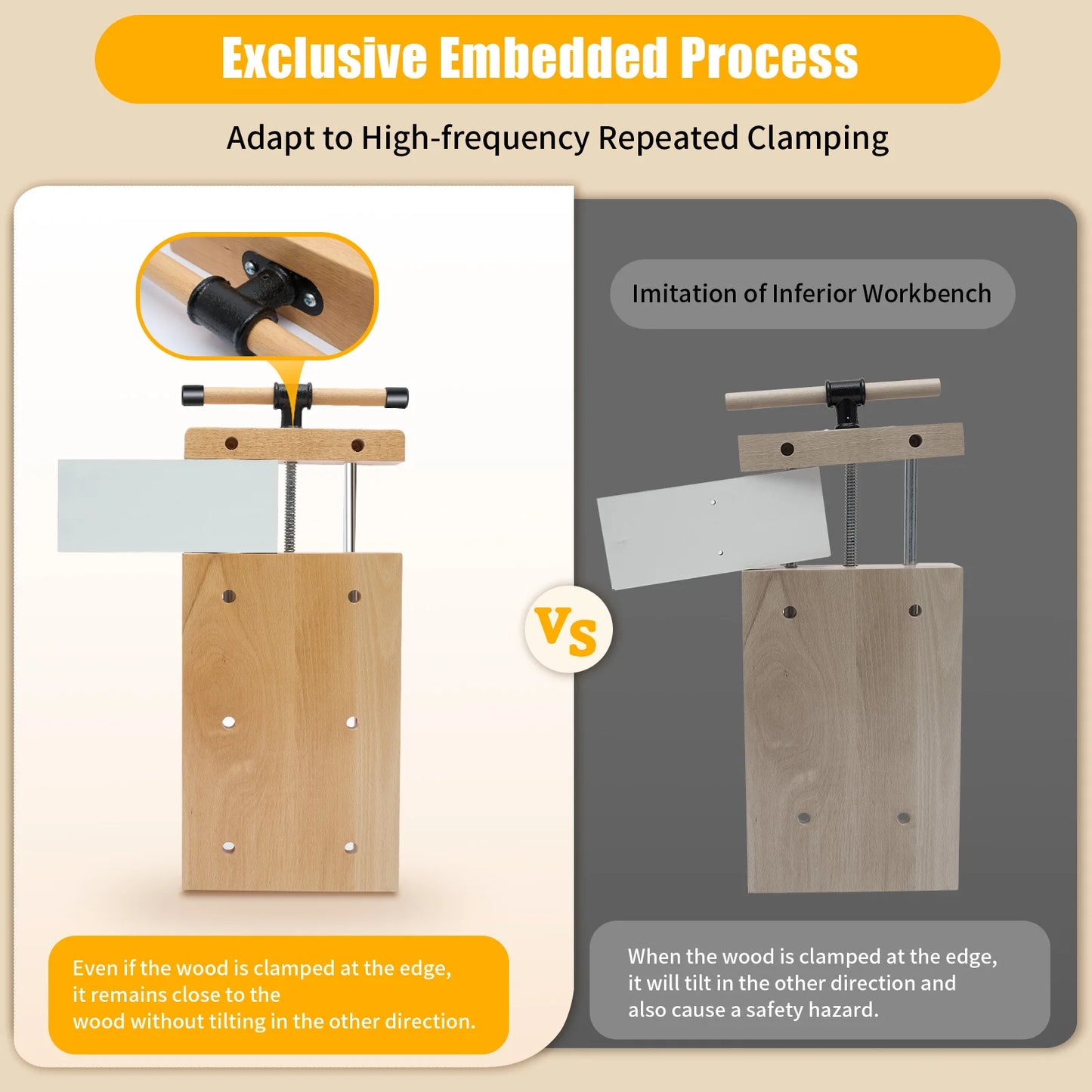 Woodworking Bench Vise with 4 Bench Dogs and 2 Clips Wood Bench Vises Kit for Garage Studios