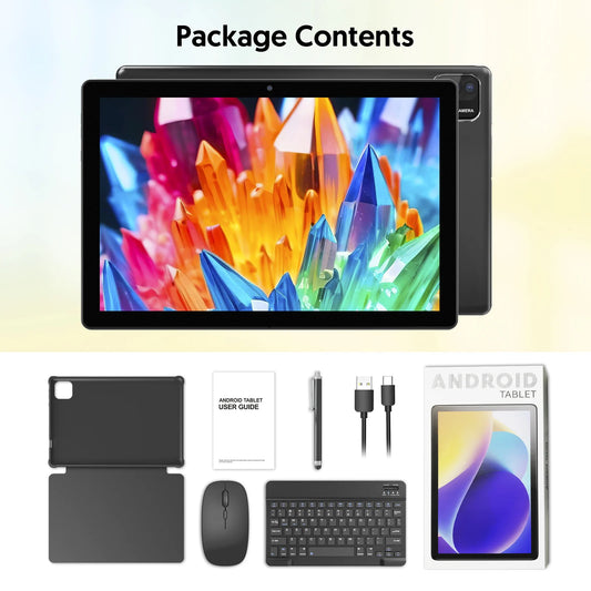 BAKEN Android 14 tablet, 10.1 inches, quad-core processor, 6GB RAM + 64GB ROM, 600GB expansion memory, 6000mAh