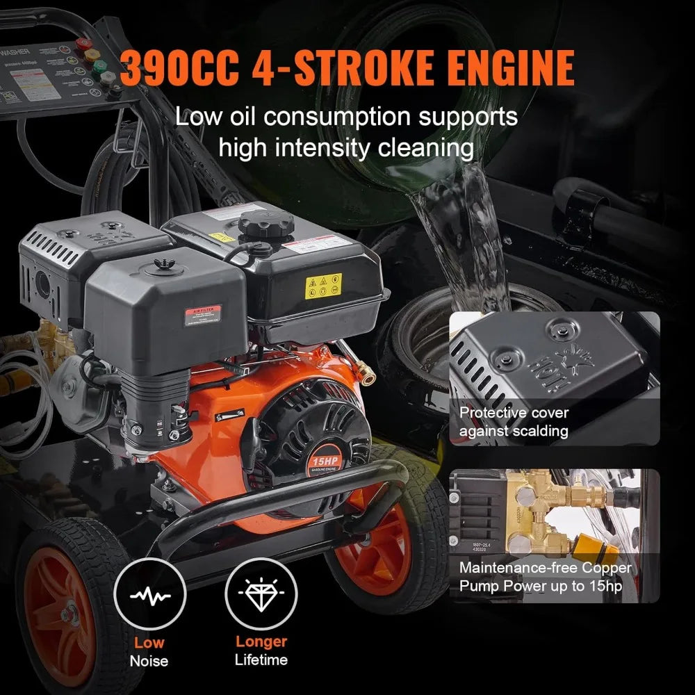 VEVOR 4400 PSI Gas Pressure Washer, 4.0 GPM, Copper Pump, Spray Gun, Extension Wand, 5 Quick-Connect Tips