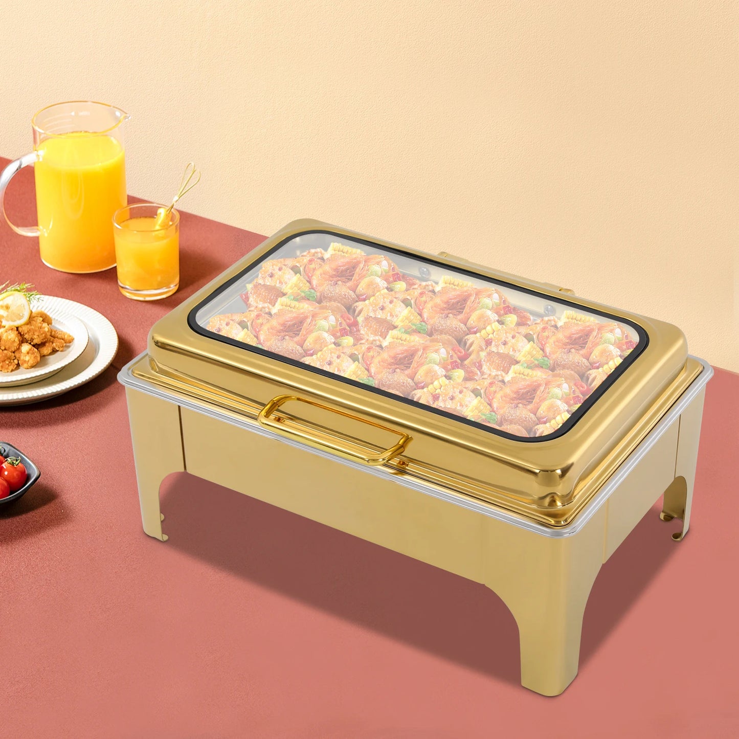 Gold 9L Stainless Steel Chafing Dish Buffet Warmer Buffet Server and Warmer for Home Catering Restaurants