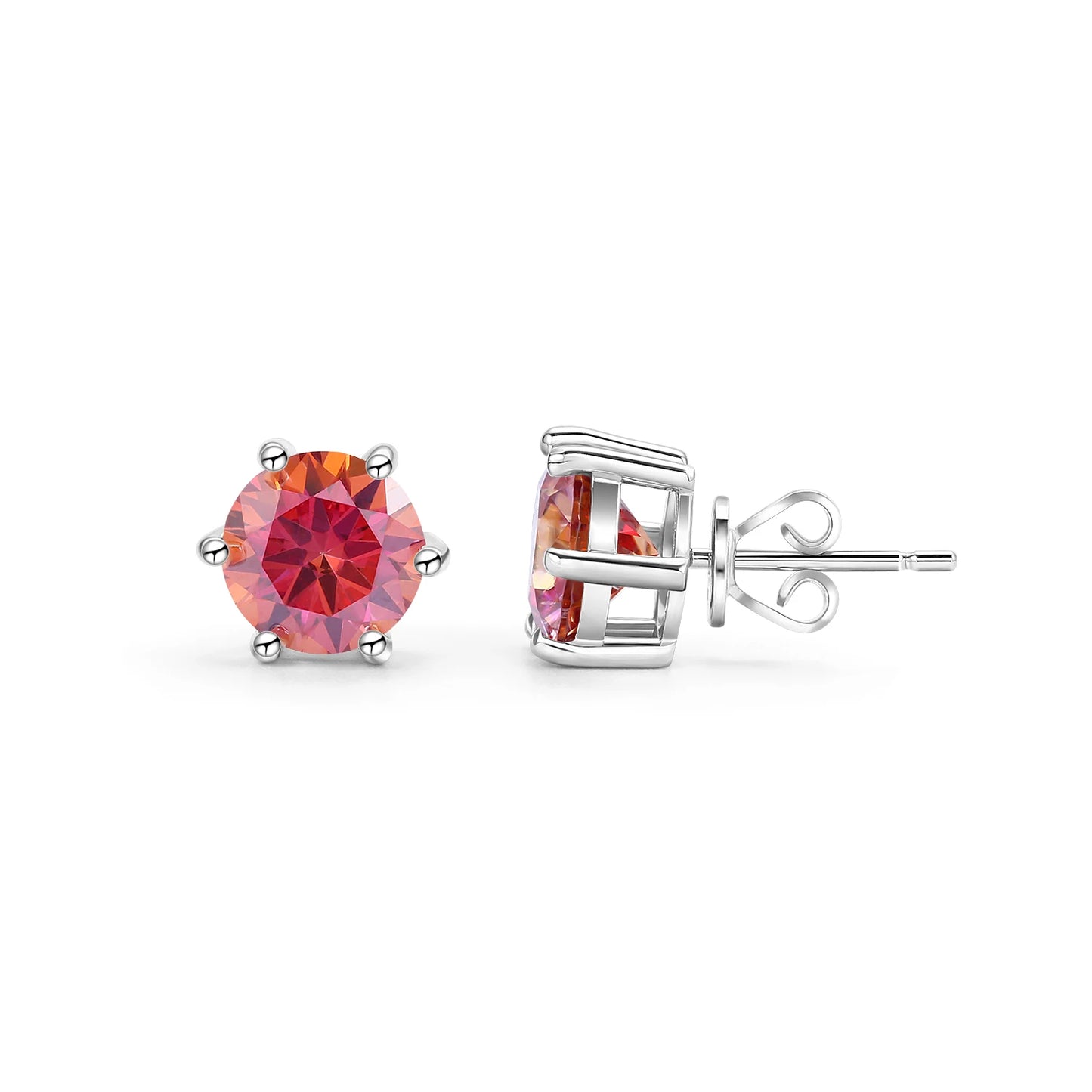 GEM'S BALLET Round Cut Pink Grey Yellow Moissanite Stud Wedding Earrings in 925 Sterling Silver Moissanite Six Prongs Earrings