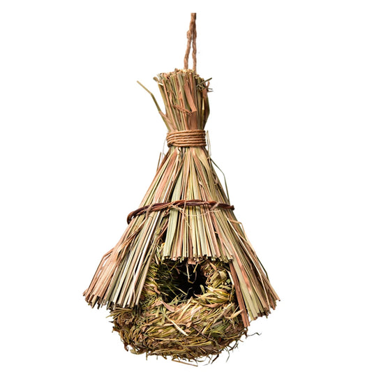 Bird Cage Comfortable Resting Place Natural Grass Bird House Weaved Hanging Parrot Nest Houses Outdoor Decoration