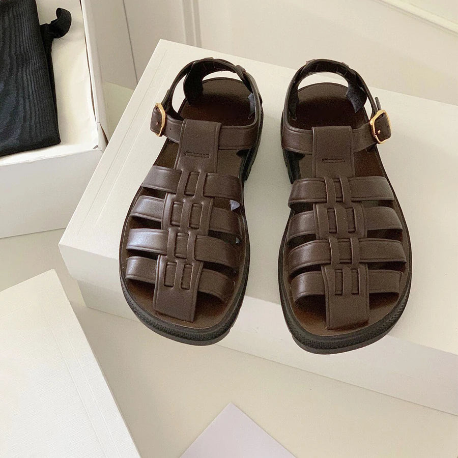 Brown Gladiator Platform Sandals Leather Ankle Strap