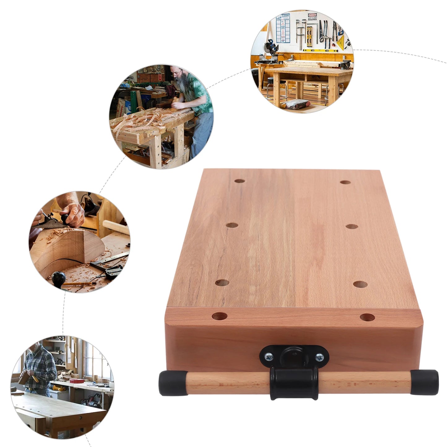 Woodworking Bench Vise with 4 Bench Dogs and 2 Clips Wood Bench Vises Kit for Garage Studios