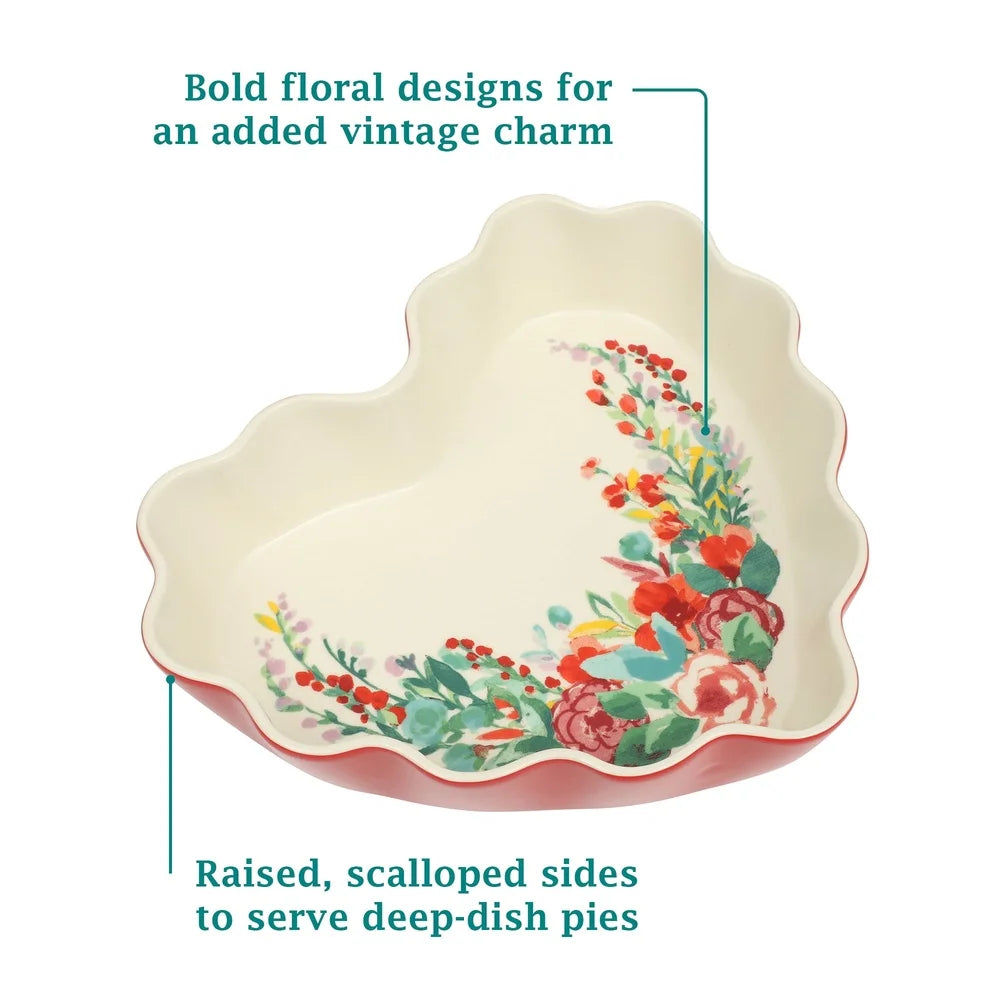 Heart Ruffle Stoneware Pie Plate Nonstick Baking Dish Scalloped Edges Ideal Deep Dish Casseroles and Pies Oven to Table