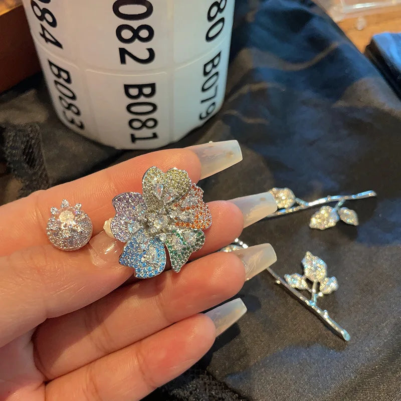 SUYU Summer New Women's Personalized Asymmetric Design Retro 3D Flower Earrings Small Design Rose Earrings Female