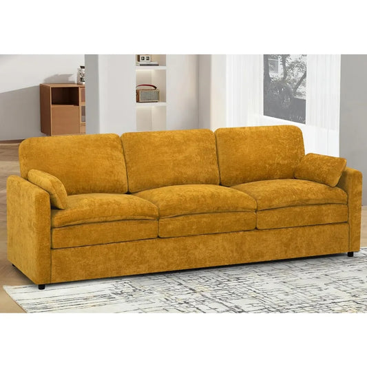 Chenille Soft Sofa w/Well-Filled Backrests, Modern Couch w/Plump Pillows, 3 Seater Upholstered Couch w/Thick & Comfy Cushions