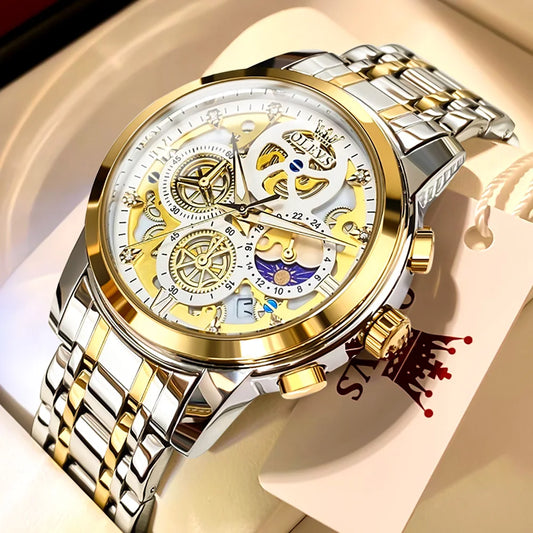 Olevs Mens Luxury Skeleton Style Waterproof Quartz Watch