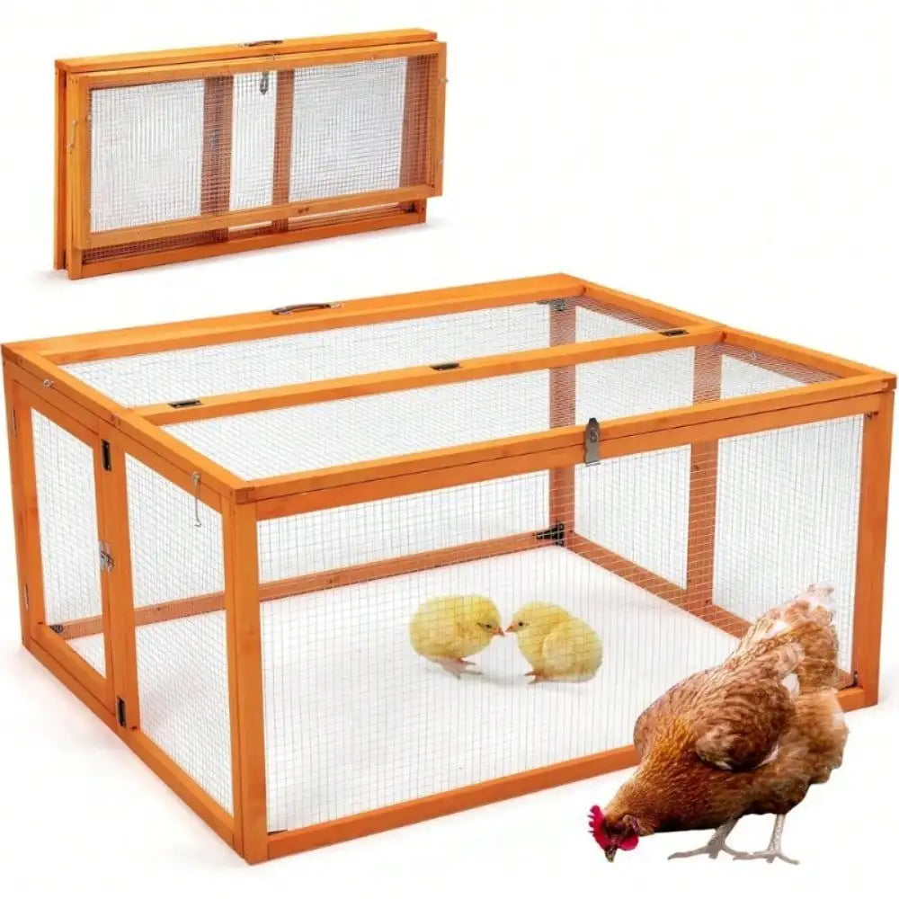 Wood Rabbit Hutch Folding Chicken Coop with Roosting Bar Outdoor Animal Shelter