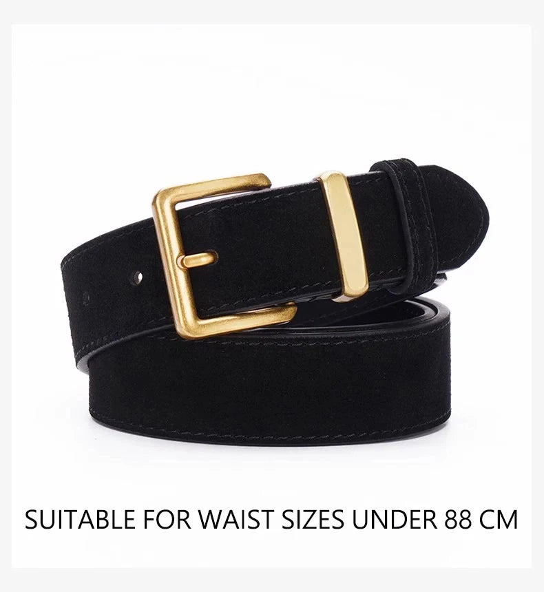 Luxury Suede Cowhide Belt for Women Gold Buckle 3.3cm Wide