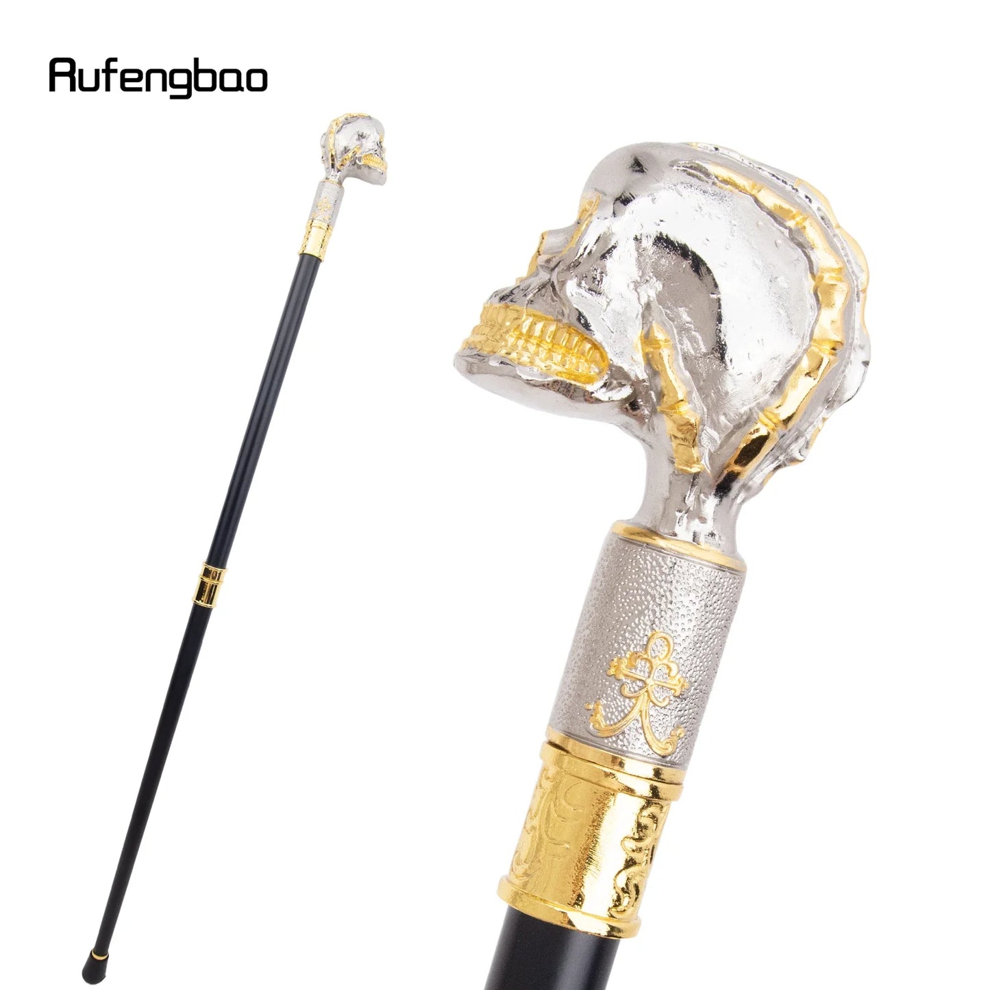 Golden White Skull Steampunk Walking Cane Crosier Knob 91cm