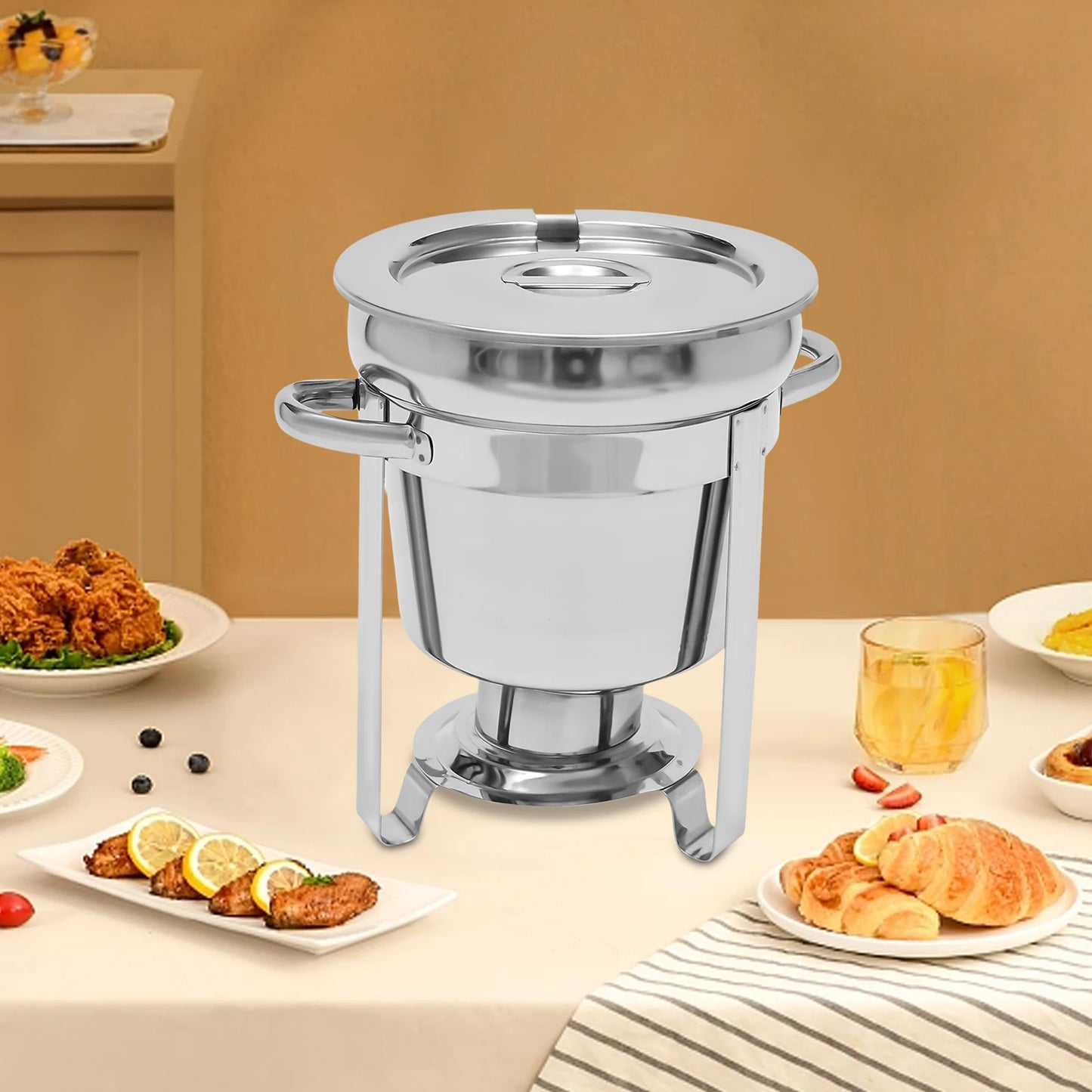 7L Stainless Steel Soup Warmer Pot With Lid For Camping