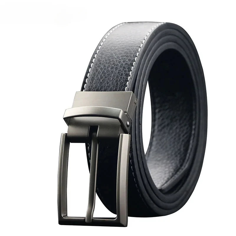 Mens Reversible Leather Dress Belt With Rotating Buckle