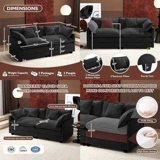 Modern 77" Sectional Loveseat Sofa, Comfortable 2-Seat Couch for Living Spaces and Apartments