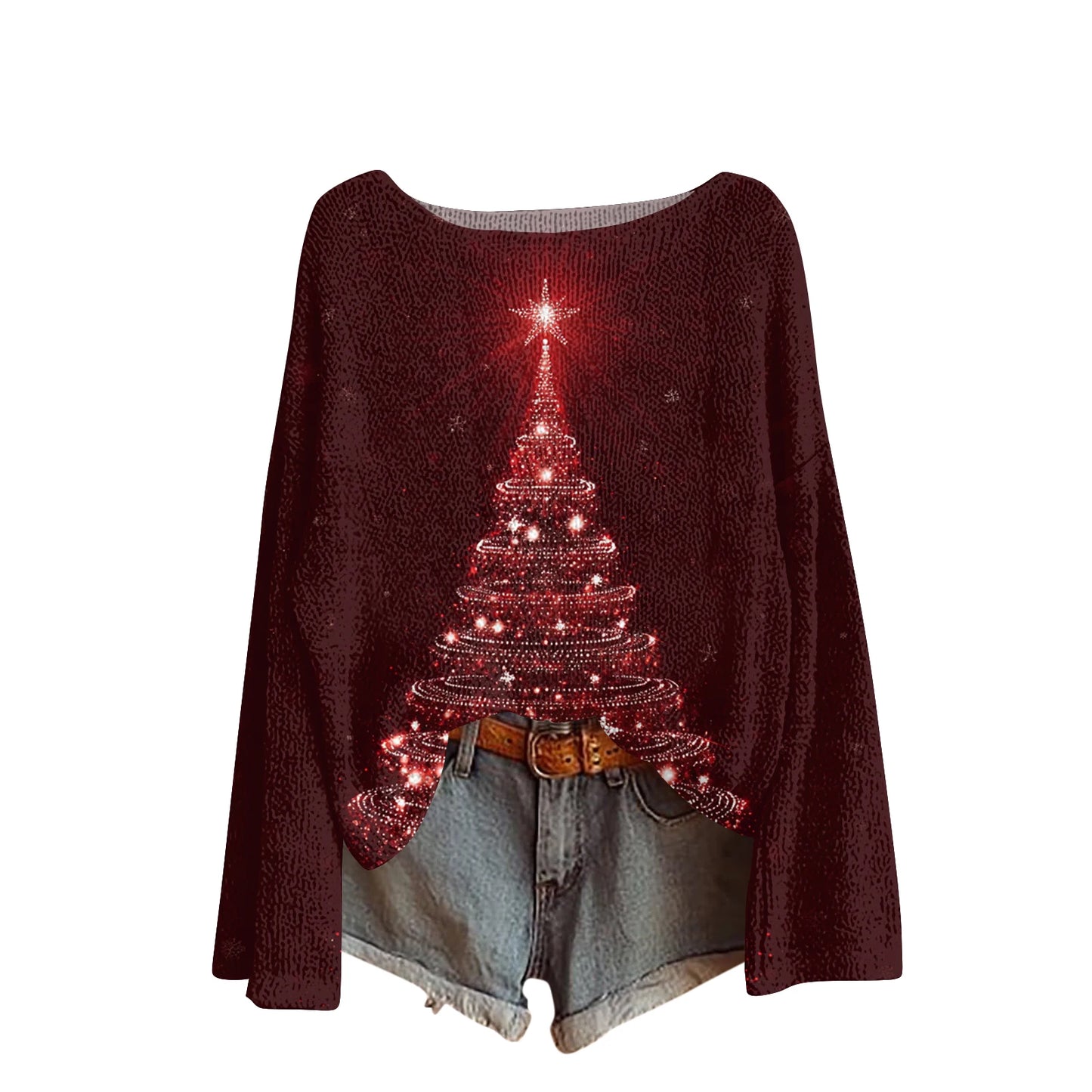 Women'S Round Neck Lightweight Sweater Casual Long Sleeve Christmas Print Knit Pullover Pulls Femmes Ropa De Mujer Woman Clothes