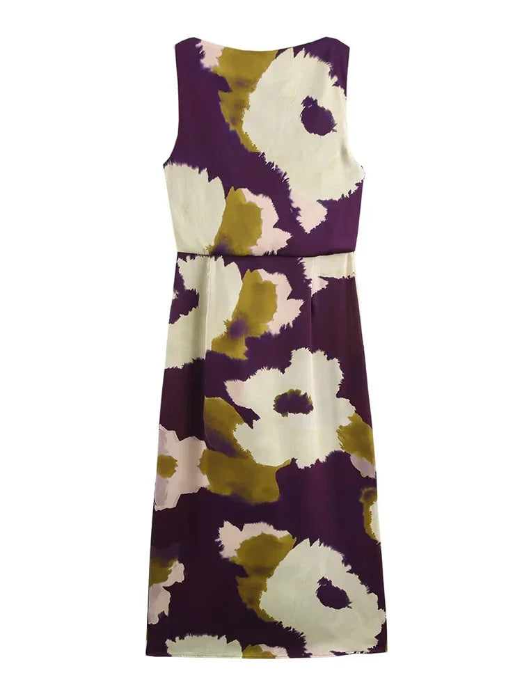 Women Summer Long Dresses 2025 New Fit Party Fashion Vintage Female Sleeveless Flower Print Round Neck Midi Dress Woman ﻿