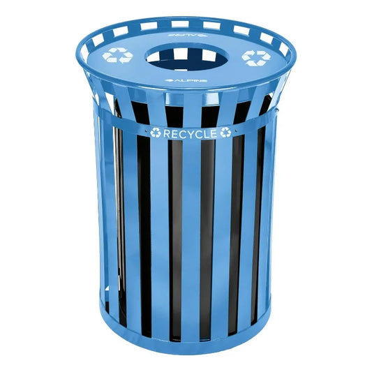 Commercial Outdoor Trash Can - 38 Gallon Heavy Duty Blue Recycle Garbage Can with Liner, Open Top Lid, All Weather Resist