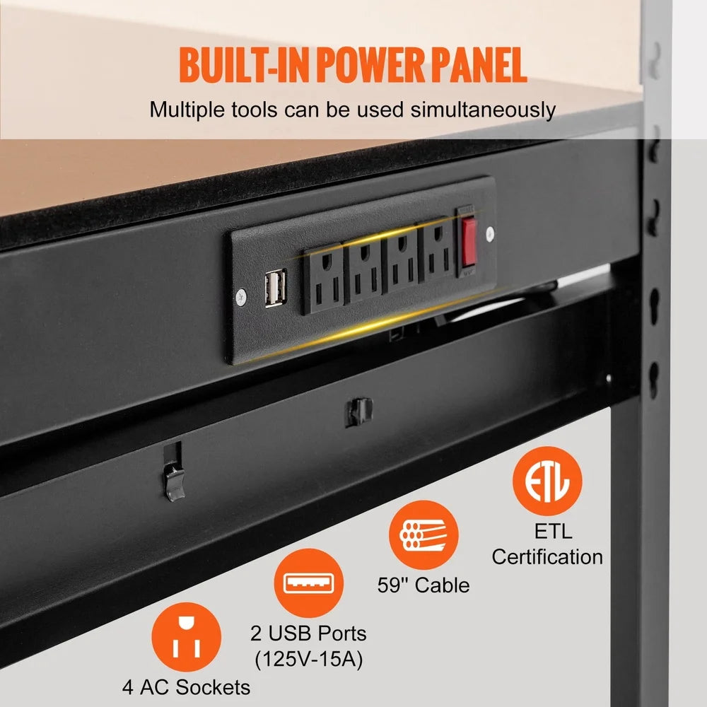 Multifunctional Workbench with Pegboard Power Outlets Heavy Duty A3 Steel Garage Workshop with LED Light Organized Storage