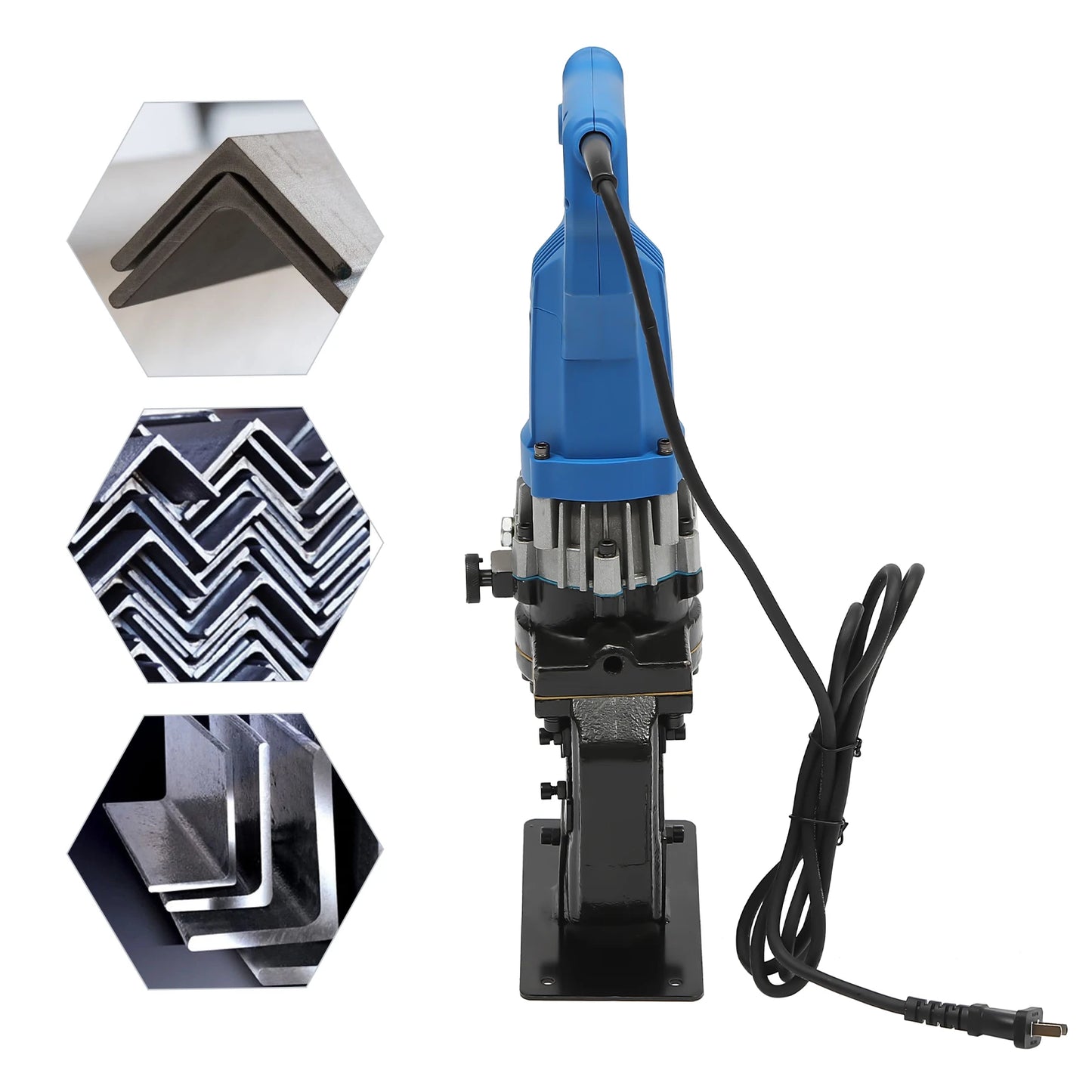 1800W Punching Machine Electric Hydraulic Metal Hole Puncher 5 Set Dies for Iron Copper Aluminum Plate Angle Steel