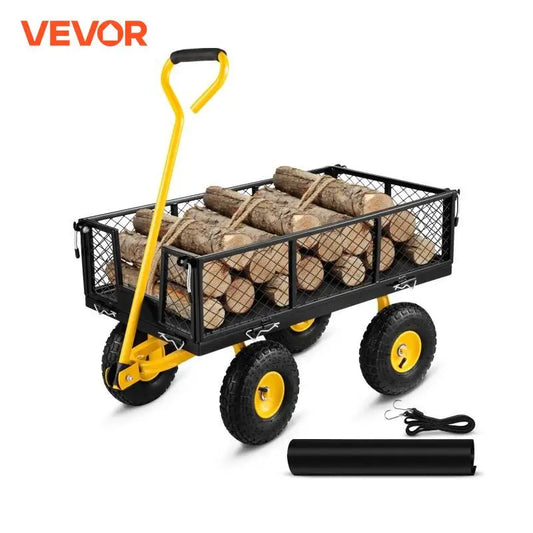 VEVOR Steel Garden Cart Heavy Duty 500 900 1200 1400 Pounds Capacity Removable Mesh Sides Convert to Flatbed Metal Wagon