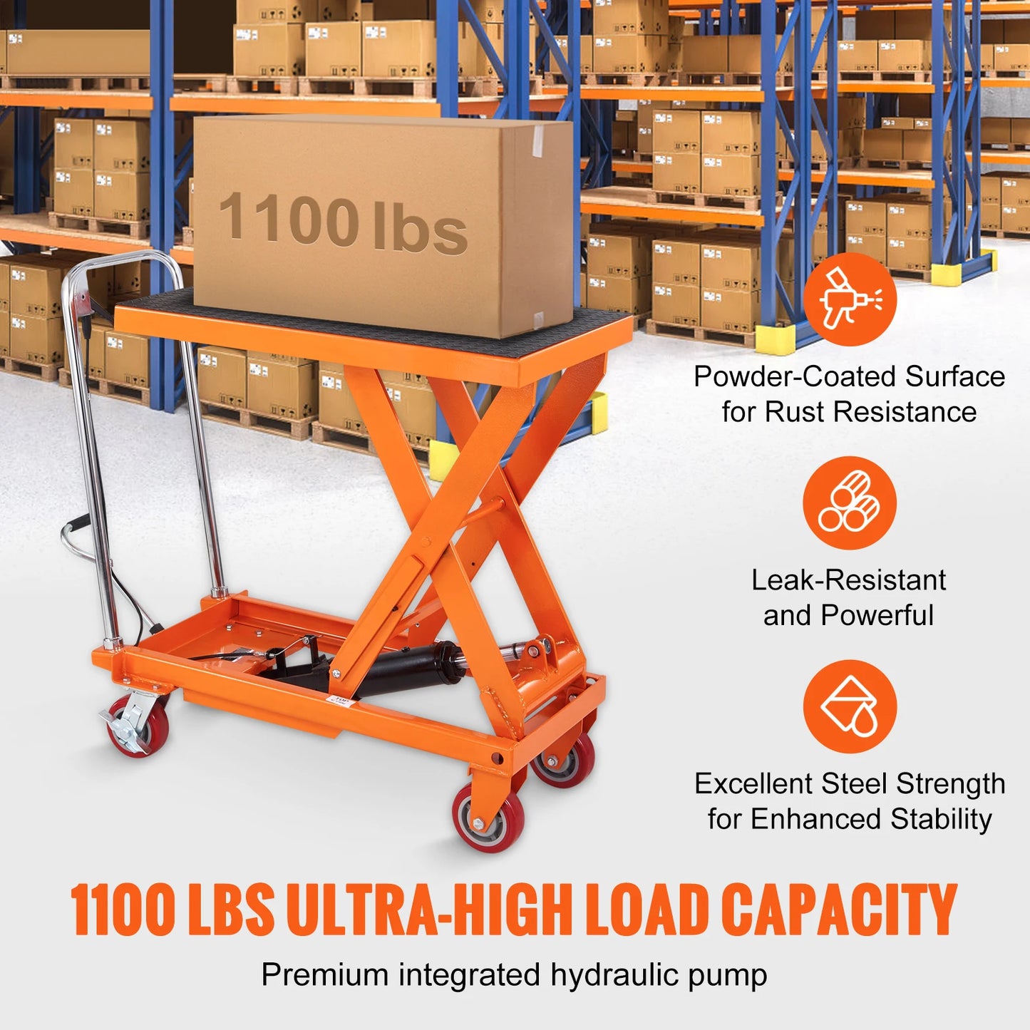 SucceBuy 1100lbs Hydraulic Lift Table Cart Manual Single Scissor 35.4" Lifting Height with 4 Wheels for Handling Transport