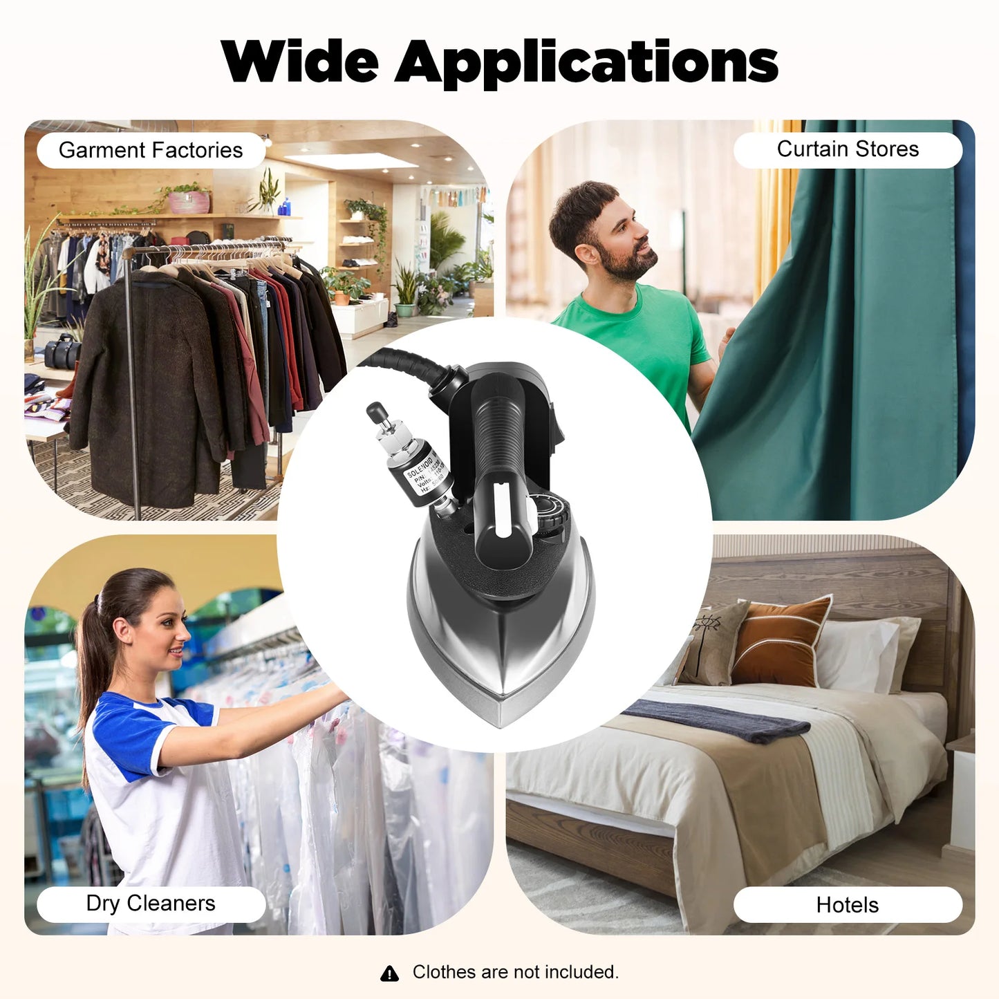 1200W Industrial Electric Steam Iron Kit, 5 Gears Adjustable Temperature, with Water Tank, Scald-prevention Plate