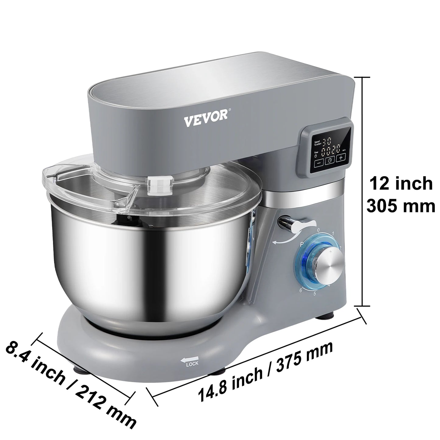 SucceBuy 5.5/7LElectric Stand Mixer with 6Speeds LCD Screen Timing Food Mixer Cream Egg Whisk Whip Dough Kneader With Steel Bowl