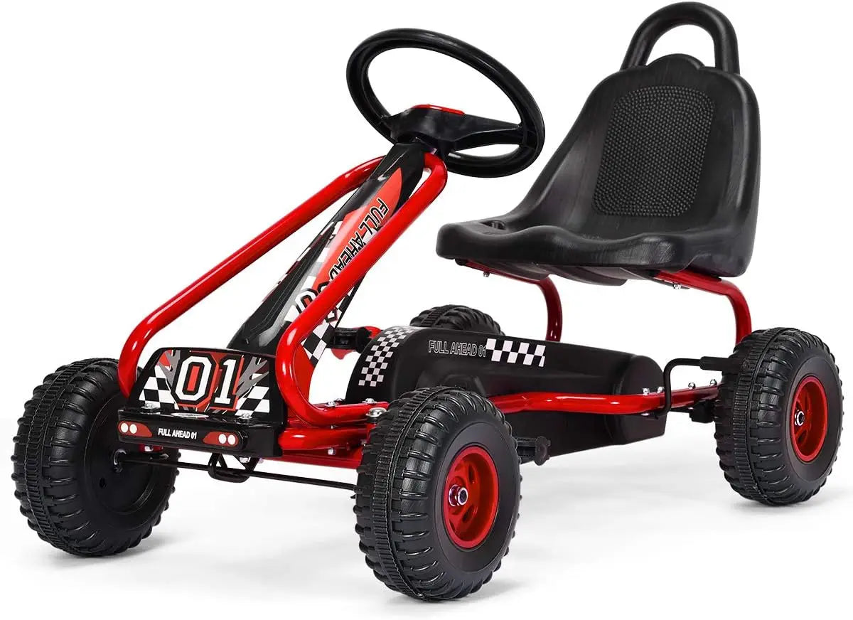 Costzon Go Kart for Kids, 4 Wheel Pedal Powered Go Cart with Adjustable Seat, Handbrake & Non-Slip Wheels