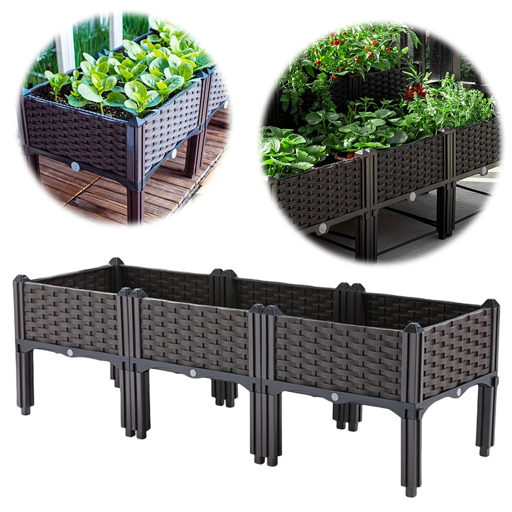 Plastic Raised Planter Box with Drainage Holes Raised Bed Elevated Propagation Box for Patio Flower Fruit Herb Vegetable Growing