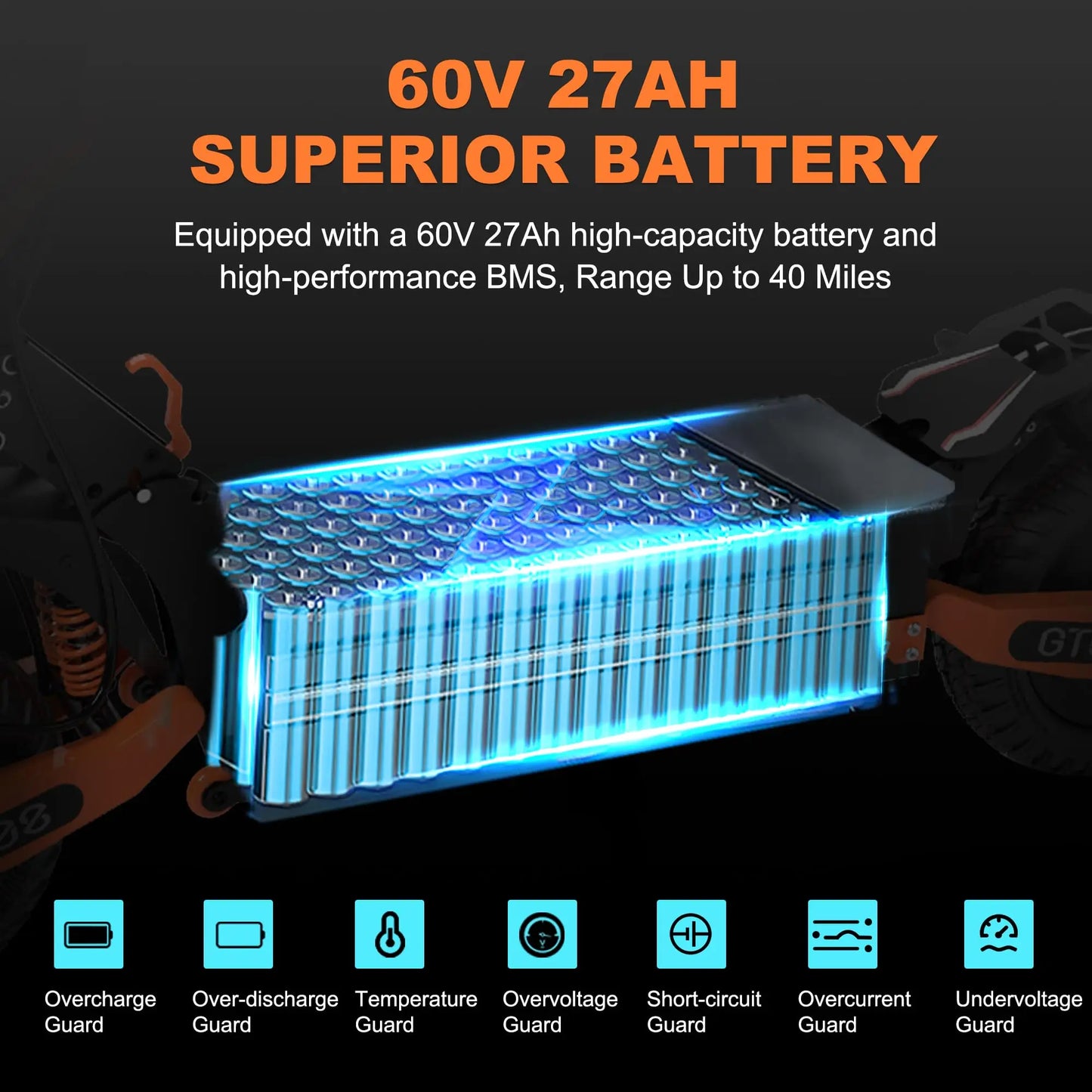 GT08 5600W Adult Electric Scooter Dual Motor Top Speed 50MPH,60V27AH, 11-inch Off-Road Tires Sport Folding eScooter with Seat