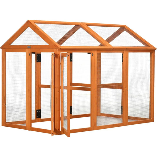 Chicken Run, Wooden Large Chicken Coop, Combinable Design with Perches & Doors for Outdoor, Backyard, Farm, 4.6' x 2.8', Orange