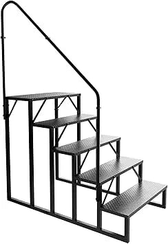 RV Steps with Handrail, Hot Tub Steps Outdoor, 5 Step Ladder Stool, RV Stairs with Anti-Slip Panel, Camper Steps for Spa, Travel