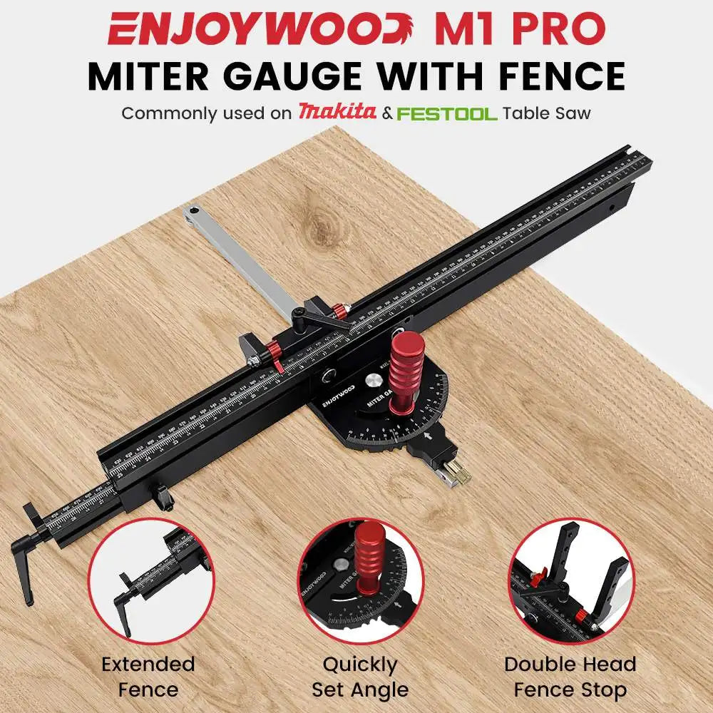 ENJOYWOOD Woodworking 0-60 Degree Angle Miter Gauge 600-1200mm Extended Fence for Table Saw Router Table Precision Angle Setting