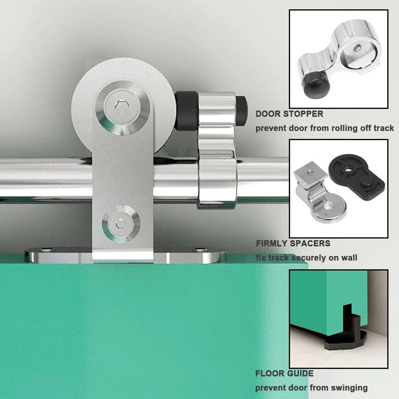 CCJH 5.5FT/168CM Sliding Door Rail Kit Stainless Steel Sliding Door Accessories Set for Single Sliding Door（NO DOOR）