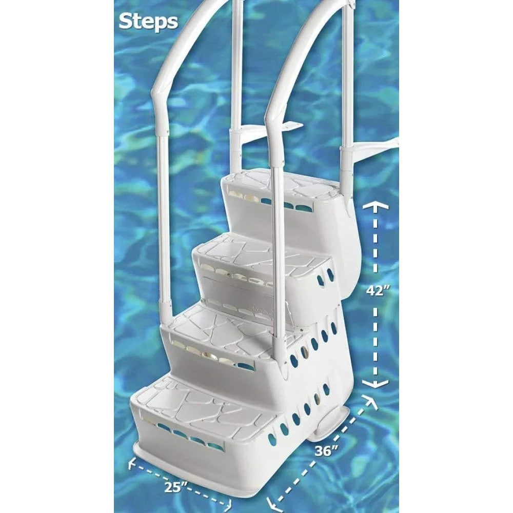 Above Ground Pool Step & Ladder System | Suitable for Swimming Pools Without A Deck | Steps Measure 42" H x 25" W x 36" D | Ladd