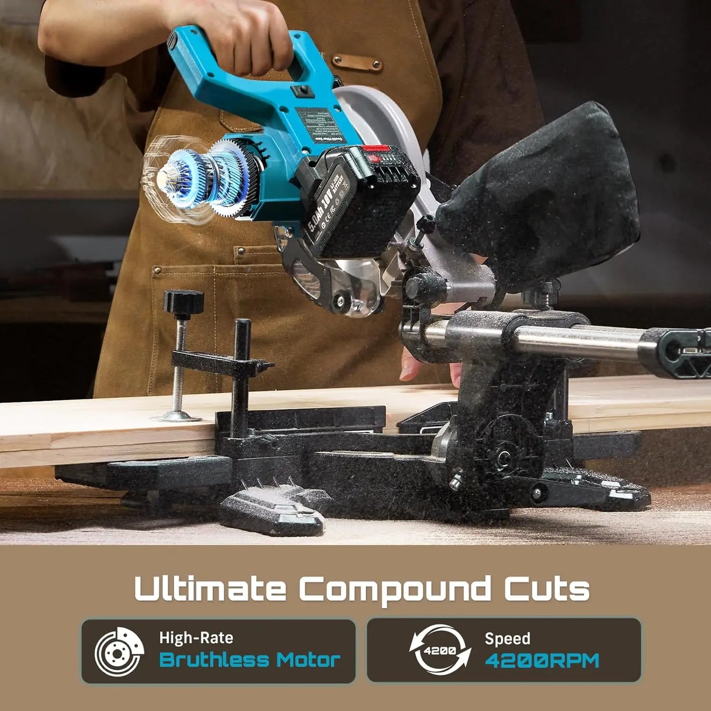 Seesii Sliding Compound Miter Saw 8'' Cordless Power Miter Saw with Laser Guide Single Bevel 45° Wood Cutting Sliding Saw