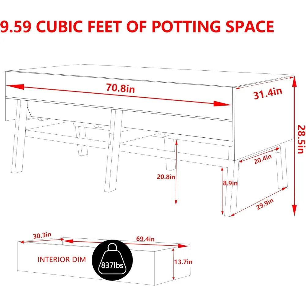 VEIKOU Raised Garden Bed 6 x 3 x 2FT, Raised Garden Beds Outdoor with 6 Legs, Detachable Liner, Garden Bed for Backyard, Patio,